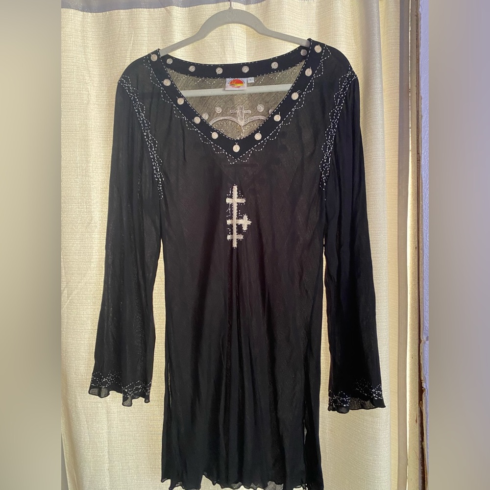 Dream on fili islands Elegant Black Blouse with Flowy Sleeves witchy vibe size L